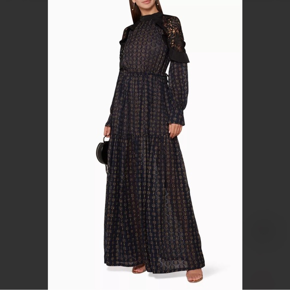 SELF-PORTRAIT Navy Floral Fil Coupe Maxi Dress - Picture 1 of 10